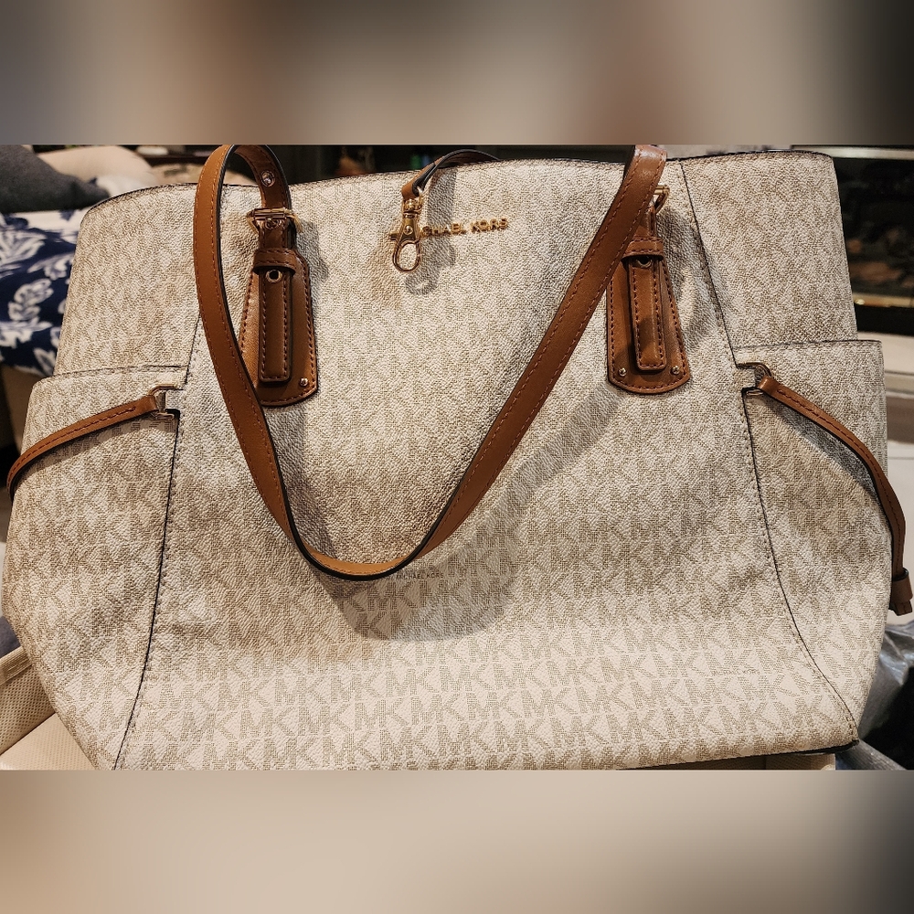 Michael Kors Cream and Brown Tote Bag